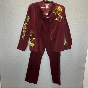 VTG Susan Graver Velvet Embroidered Jacket & Pant Set Boho Grandma Cottage NWT